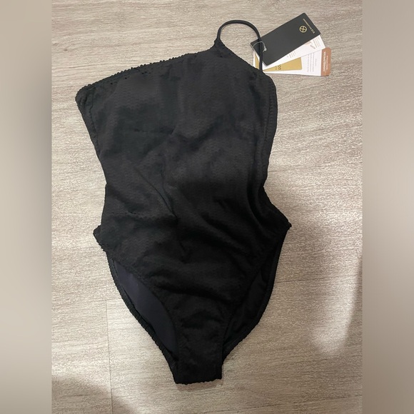 NWT Vix Paula Hermanny Black Scales Ana One Shoulder Full One Piece Swimsuit S - Picture 6 of 11